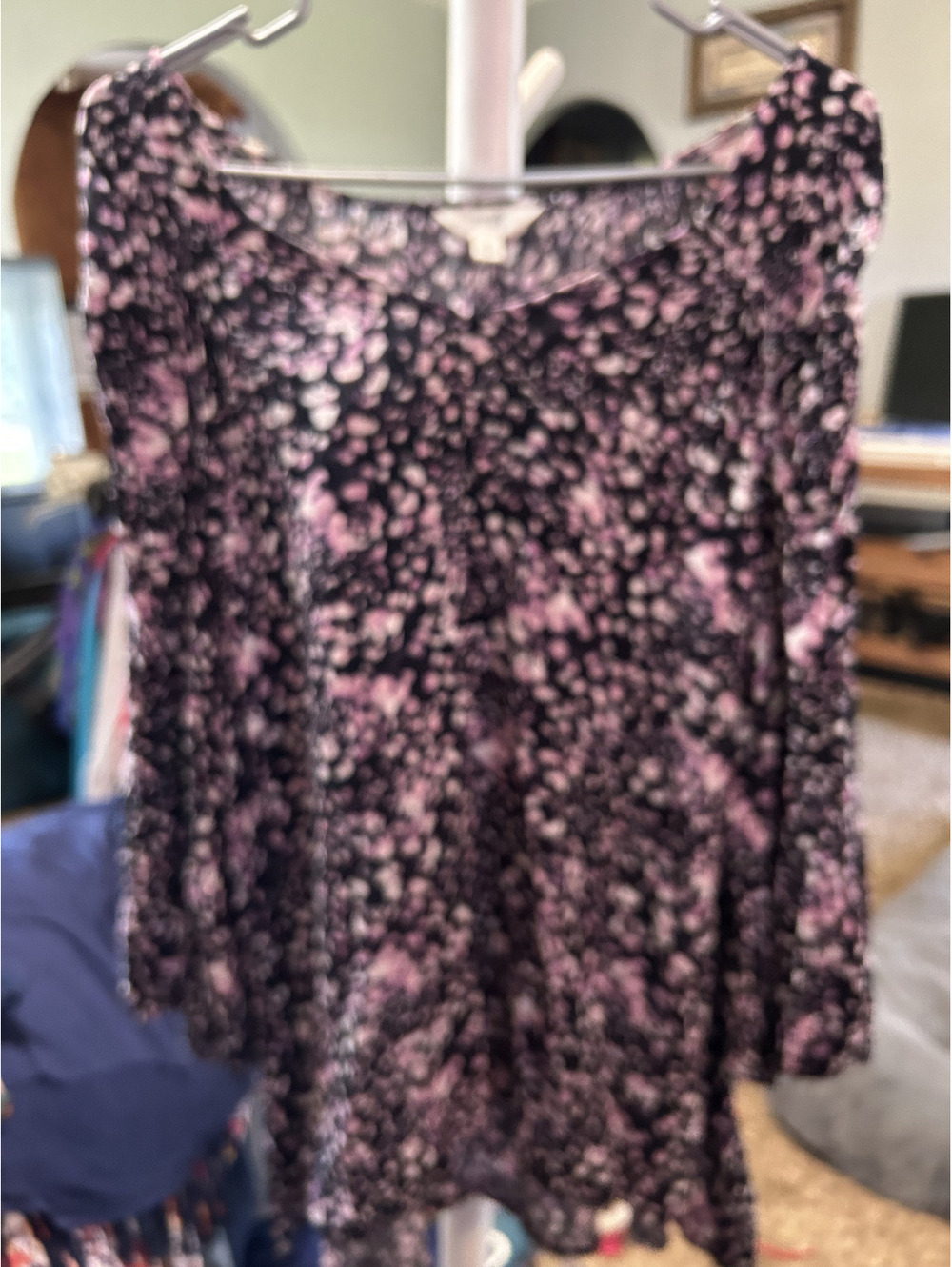 Terra & Sky Women's 2X Black and Pink Patterned 3/4 Sleeve Blouse
